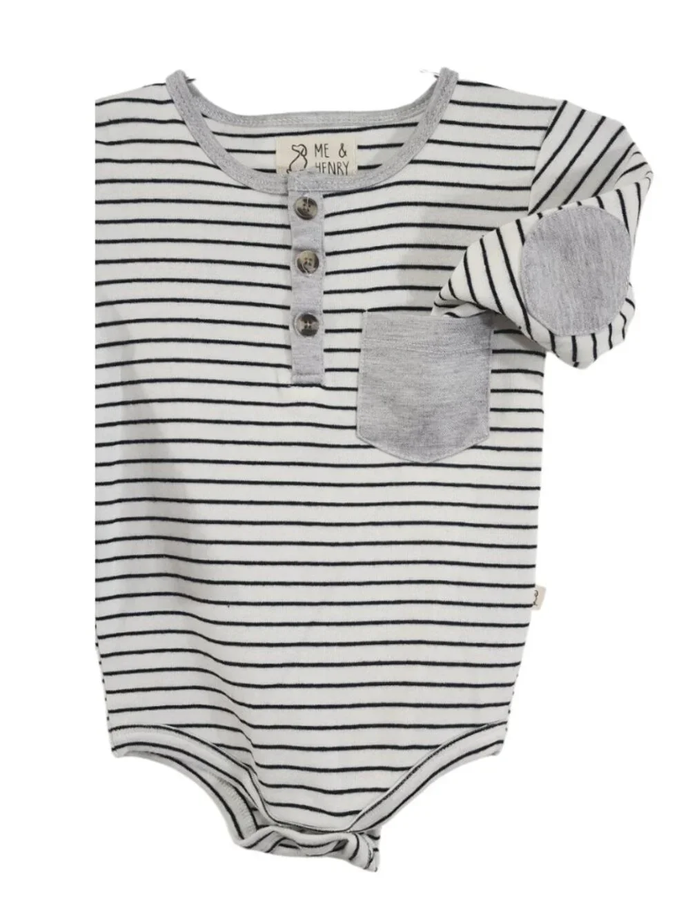 NWT - ME & HENRY Black Navy Stripe Long Sleeve Henley onesie - Boys size 12/18m